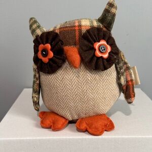 Fall Owl Decoration Tweed Plaid Plush Weighted Shelf Decor